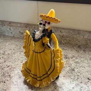 Yellow Skeleton Figurine with Sombrero